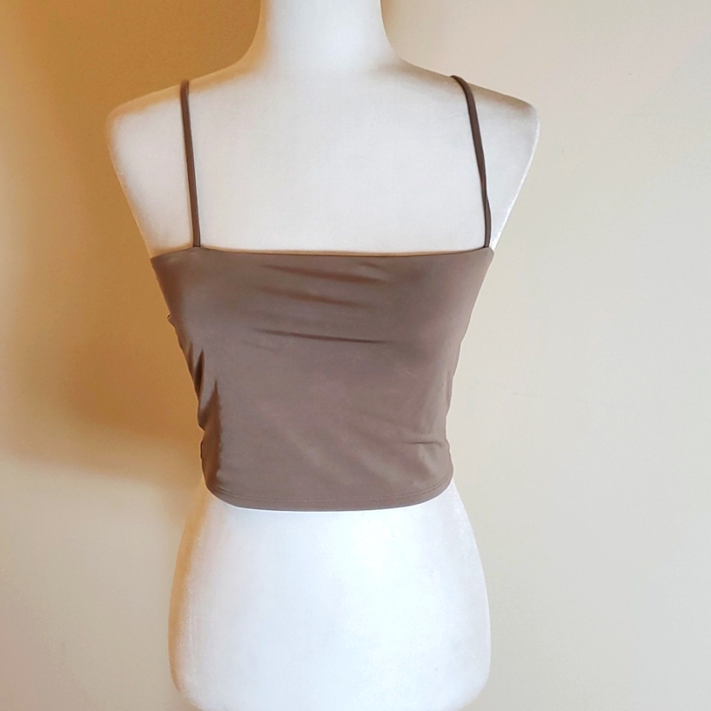 Express brown body contour cropped top
